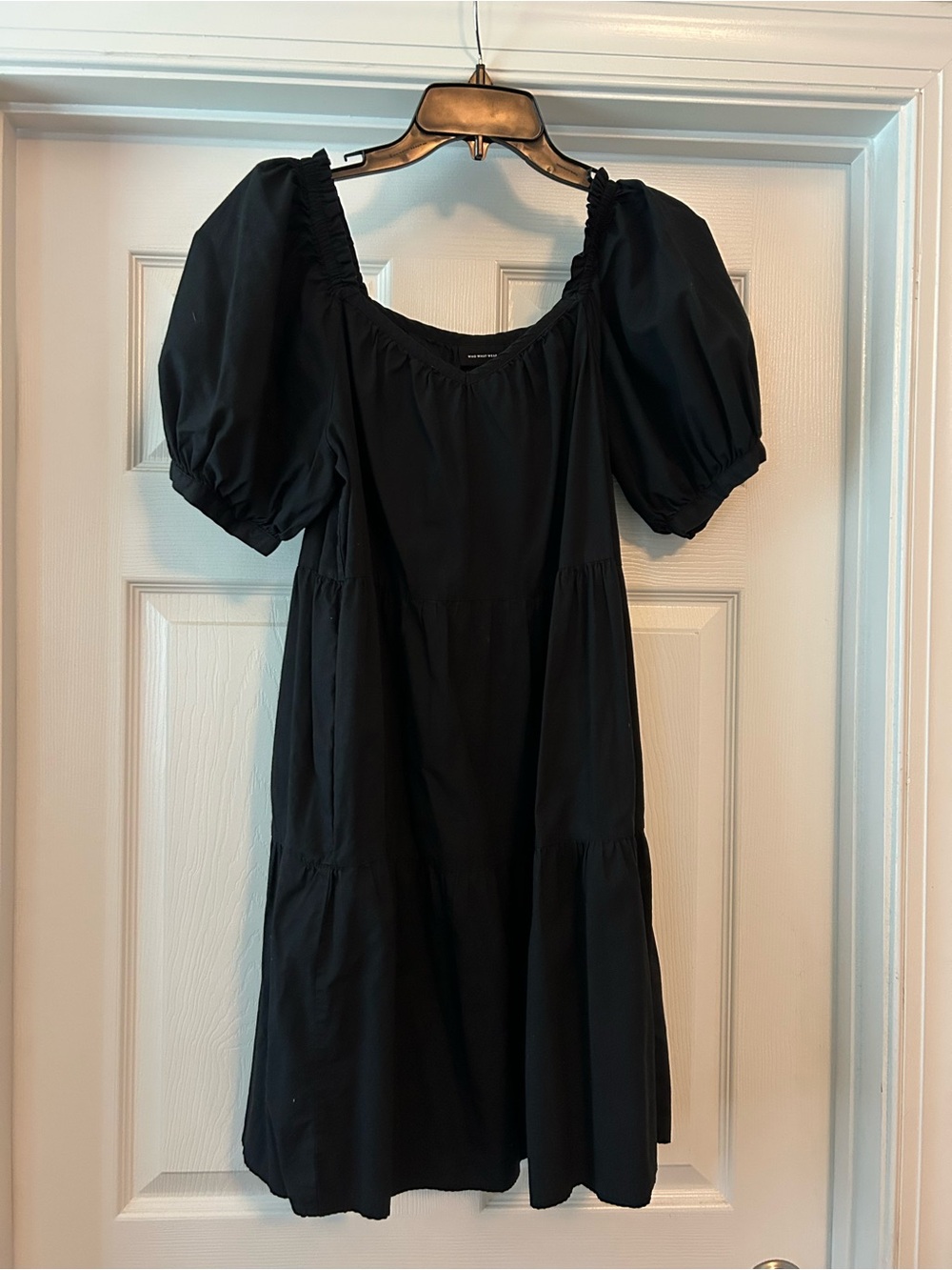 Who What Wear Black Puff Sleeve Tiered Mini Dress